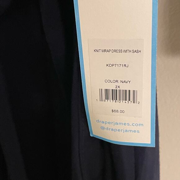 NWT Draper James RSVP Faux Wrap Dress 2X Blue Belted V-Neck Knit w/ Pockets - Picture 6 of 12